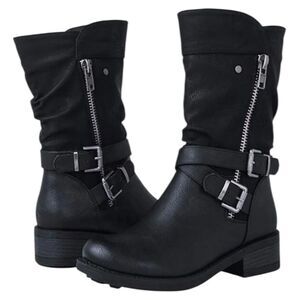 Maurices Womens SuperCrush Blaire Moto Boots Black Mid-Calf Zip Shoes Size 7 M